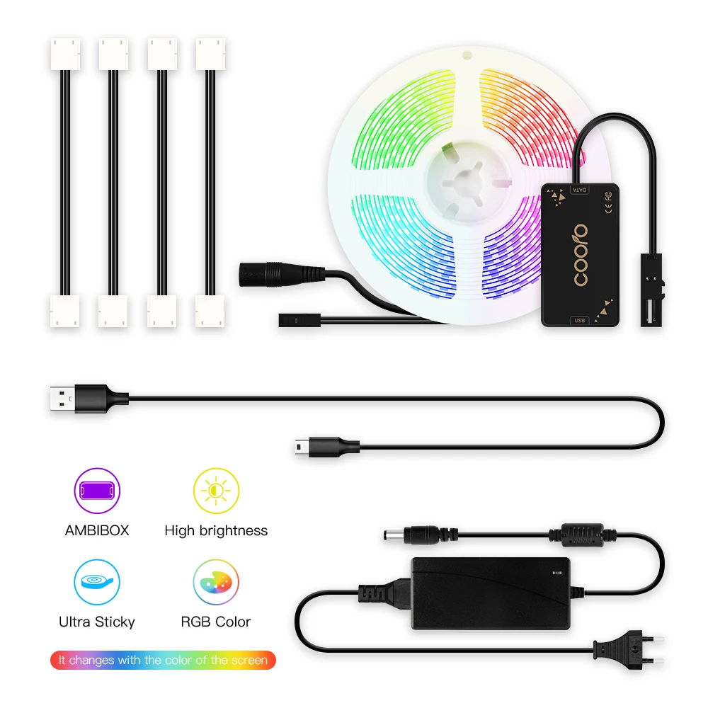 USB Светодиодная лента 1 м 2 м 3 м 4 м 5 м Ambilight динамическая ТВ-подсветка ПК с гибким угловым разъемом для декорации экрана ТВ фона