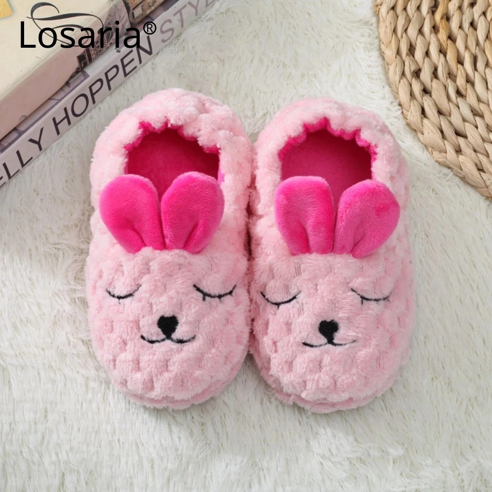 

Losaria Kids Slipper for Girls Winter Cotton Shoes for Home Bedroom Rabbit Flip Flops Warm Children's Slippers Size 14.5-18.5cm