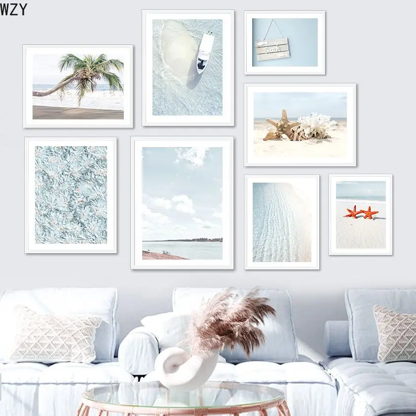 

Sea Beach Flower Palm Tree Starfish Wall Art Canvas Nordic Posters And Prints Wall Pictures For Living Room Home DecorPainting