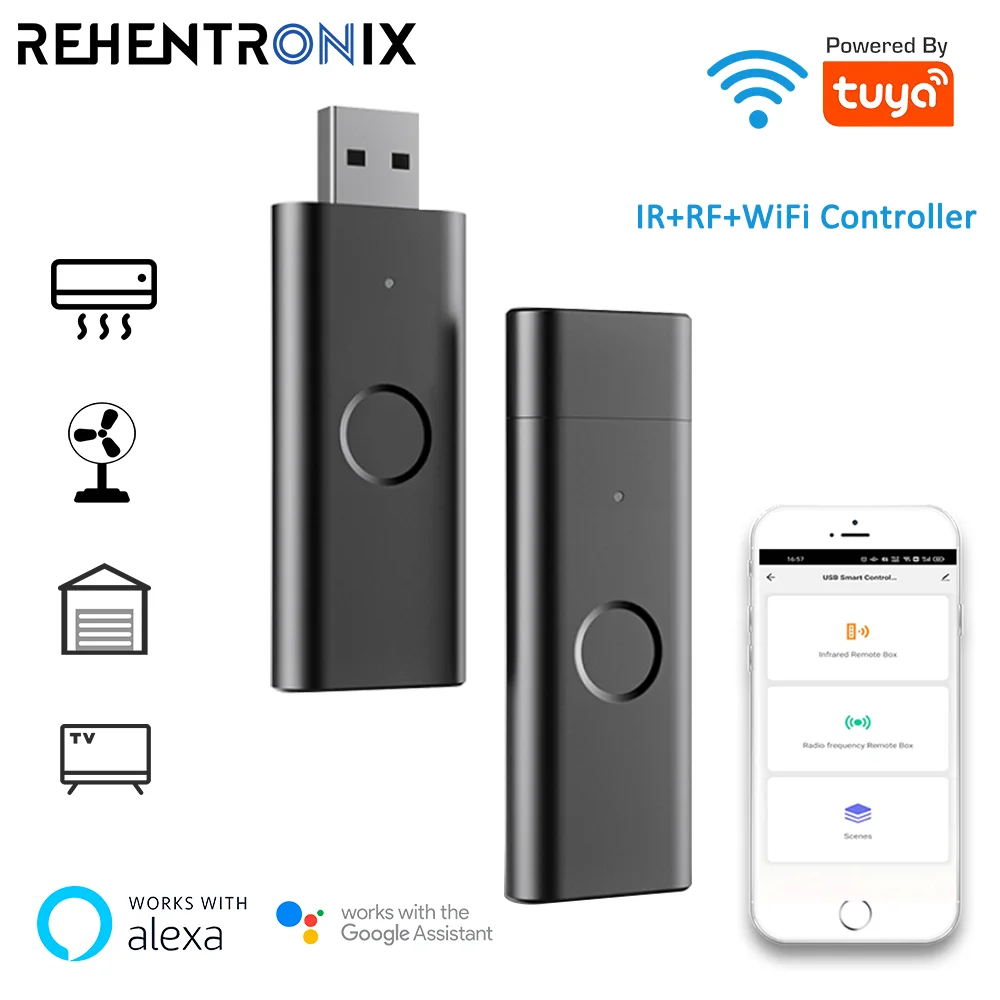 

Универсальный пульт дистанционного управления Tuya, Wi-Fi RF + IR, USB-порт, для ТВ, вентиляторов, кондиционеров, голосовое управление Alexa