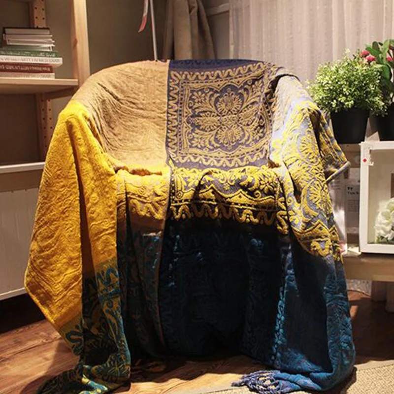 

Geometry Chenille Jacquard Tassels Throw Blankets Slipcover For Bed Couch Decorative Soft Chair Cover Multi Purpose Bedspread