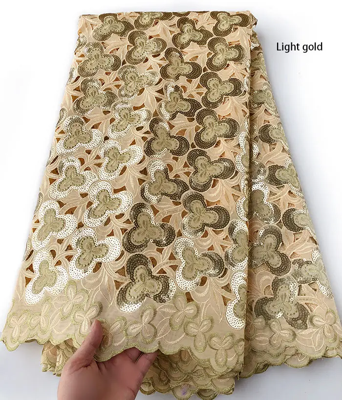 light gold 5 ярдов блестящая африканская ручная работа органза кружевная ткань красивая нигерийская Гана швейная одежда много блесток Высокое качество горячая распродажа - Цвет: light gold
