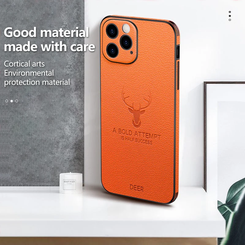 

Ultra-Thin Luxury Christmas Deerskin Phone Case For iPhone 12 11 Pro XS XR SE X MAX 7 8 Plus Protective Back Cover