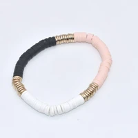 triple colors pink whie black polymer cay spacers brush gold zinc alloy metal disc bracelet for women