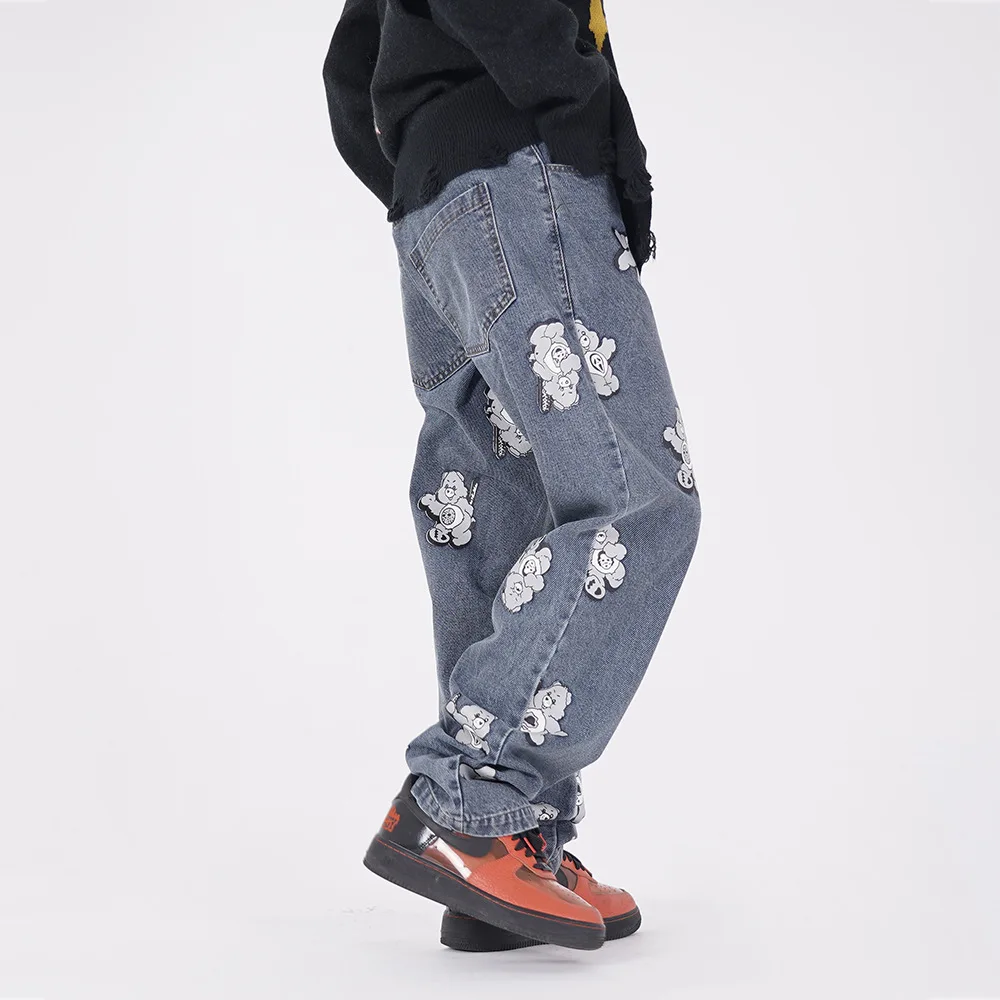 

UNCLEDONJM Cartoon print jeans men baggy jeans kpop clothes biker jeans for men streetwear women hip hop graffiti jeans WCK04