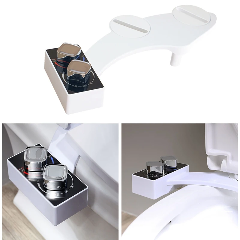 

Насадка на унитаз для биде с двумя насадками, регулируемый спрей пресной воды под давлением для женской и санитарной стирки