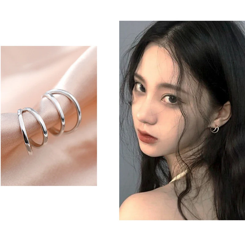 Женские серьги-гвоздики из серебра 925 пробы С-образной формы