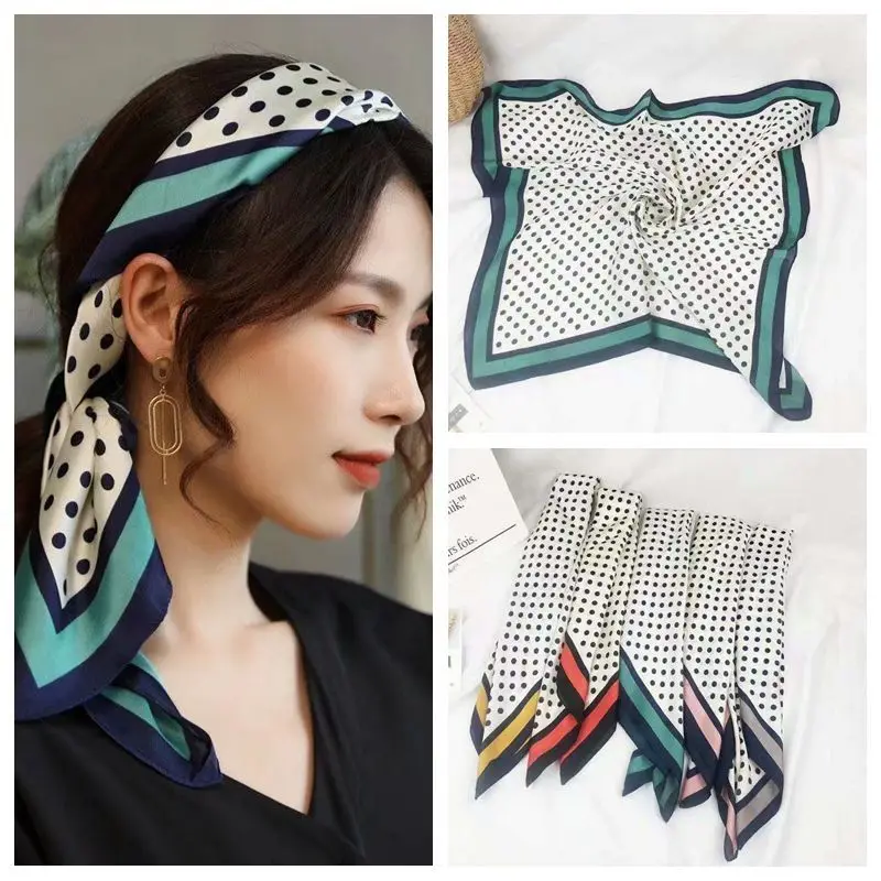 

70cm *70cm New High Quality Polka Dot Print Soft Silk Scarf Women Fashion Small Square Scarf Decorative Hairband Wholesale