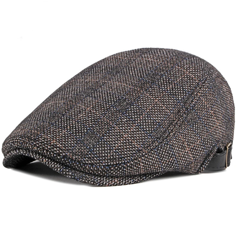 HT3422 Beret Cap High Quality Autumn Winter Hat Vintage Newsboy Ivy Flat Cap Warm Plaid Wool Beret Hat Adjustable Men's Berets