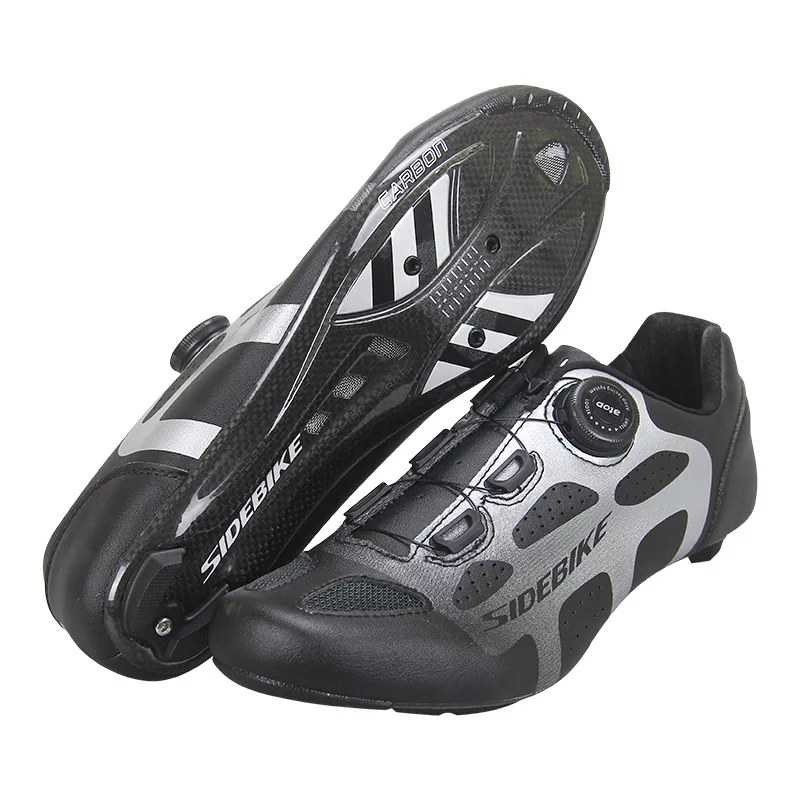 Beli Sidebike Ultralight Carbon Fiber Sepatu Bersepeda Road Sepeda Sepatu Bernapas Self-Locking Reflektif Karbon Tunggal Sepeda Sepatu