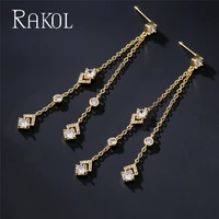 rakol 2022 new exquisite geometry cubic zirconia dangle earrings for women girl cute bridal wedding party fashion jewelry