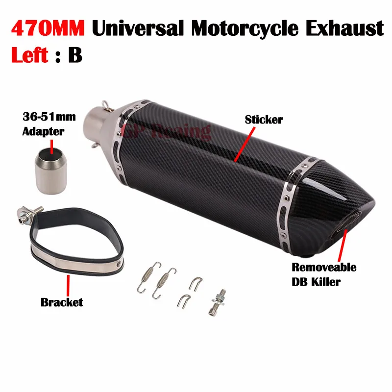 470mm Motorcycle AKGAP GP Exhaust Right Left Side xhaustMuffler Escape Moto For Nmax MSX NC750X CBR Z900 Z1000 R1 848 1098 RC390 |