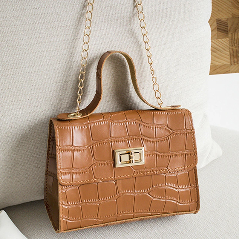 

PU Fashion Women Bags 2022 Summer New Crocodile Pattern Handbag Exquisite Shoulder Messenger Chain Lock Small Square Bag