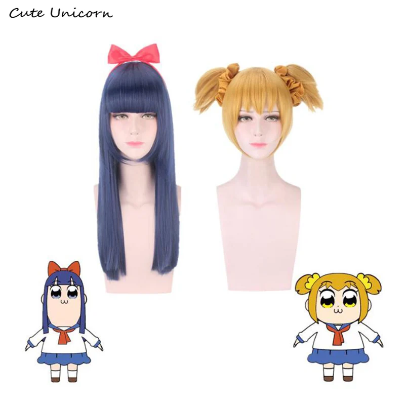Pipimi & popko Popuko Cosplay Wig POP TEAM EPIC Role Play Wigs + Hair Accessories Heat Resistant fiber anime synthetic fake hair