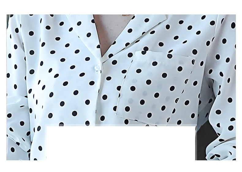 

Long Sleeve V-Neck Women Shirt Black Dot White Chiffon Blouse Shirt Women Tops Blusas Mujer De Moda 2021 Women Clothing