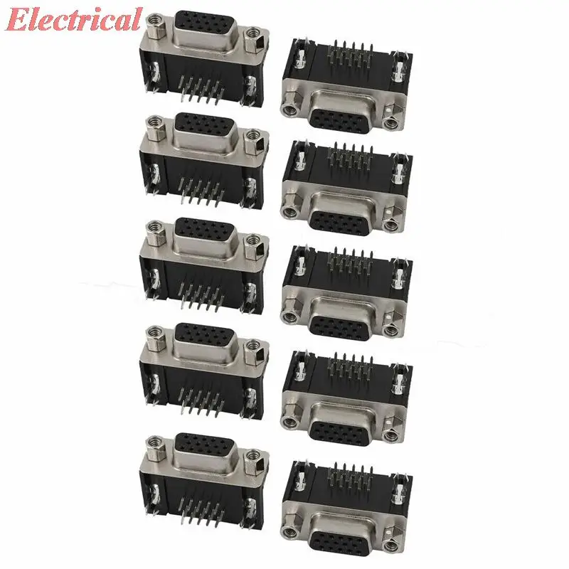 Фото DB 15 Pin 3 ряда женский D-SUB VGA разъем PCB монтаж под прямым углом №1