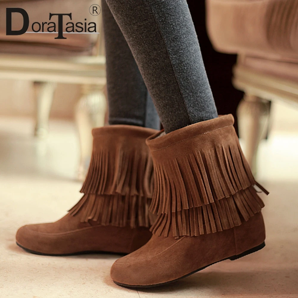 

Женские зимние ботинки DORATASIA, большие размеры 33-43, модные теплые меховые ботильоны с бахромой, увеличивающие рост, Женская плюшевая обувь