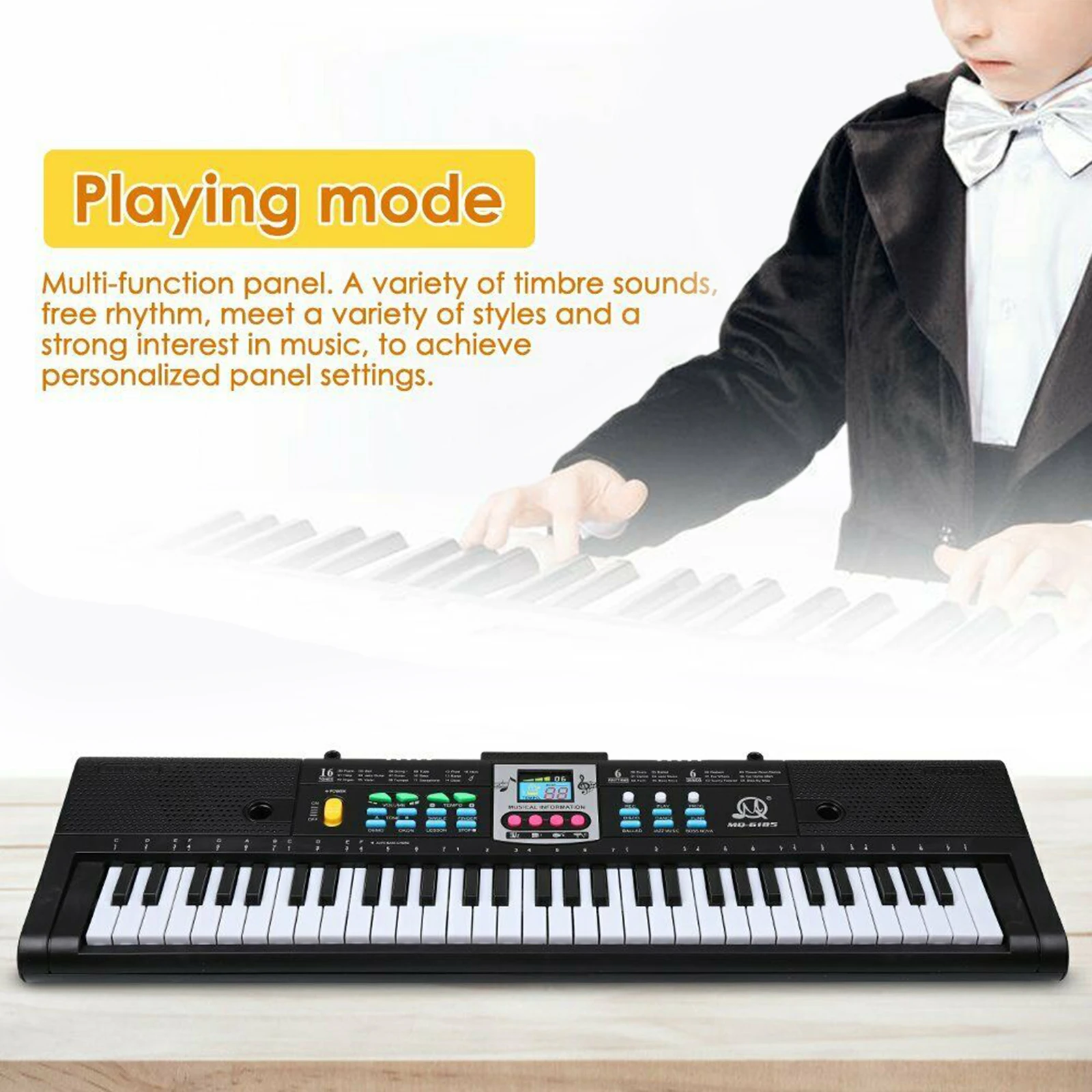 

61 Keys Digital Electronic Piano Keyboard with 16 Tones 6Demo Songs Drum Kit 4 Percussion Instrument Reording
