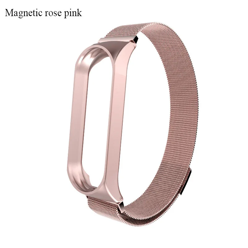 Magnetic rose pink BOORUI mi Band 4 ремешок металлический Безвинтовой браслет из нержавеющей стали mi band 3 ремешок для Xiaomi mi Band 3 4 Pulseira band Замена - Цвет: Magnetic rose pink