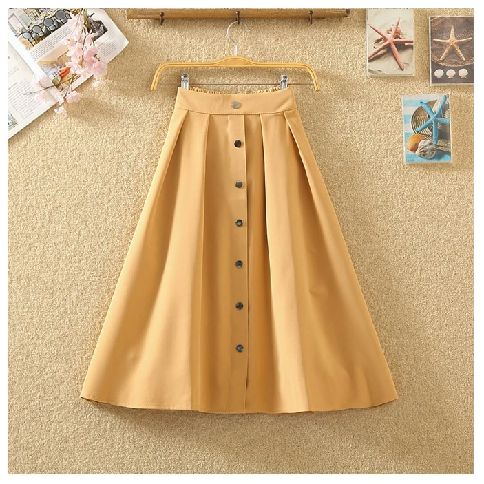 Винтажная Юбка миди на пуговицах спереди трапециевидная юбка с высокой талией