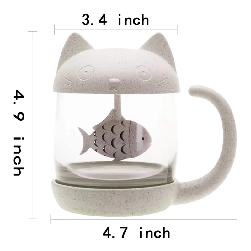 Милый Кот Стекло чашки Чай кружка с рисунком рыбы Infuser Filter 250ML(8 унций)