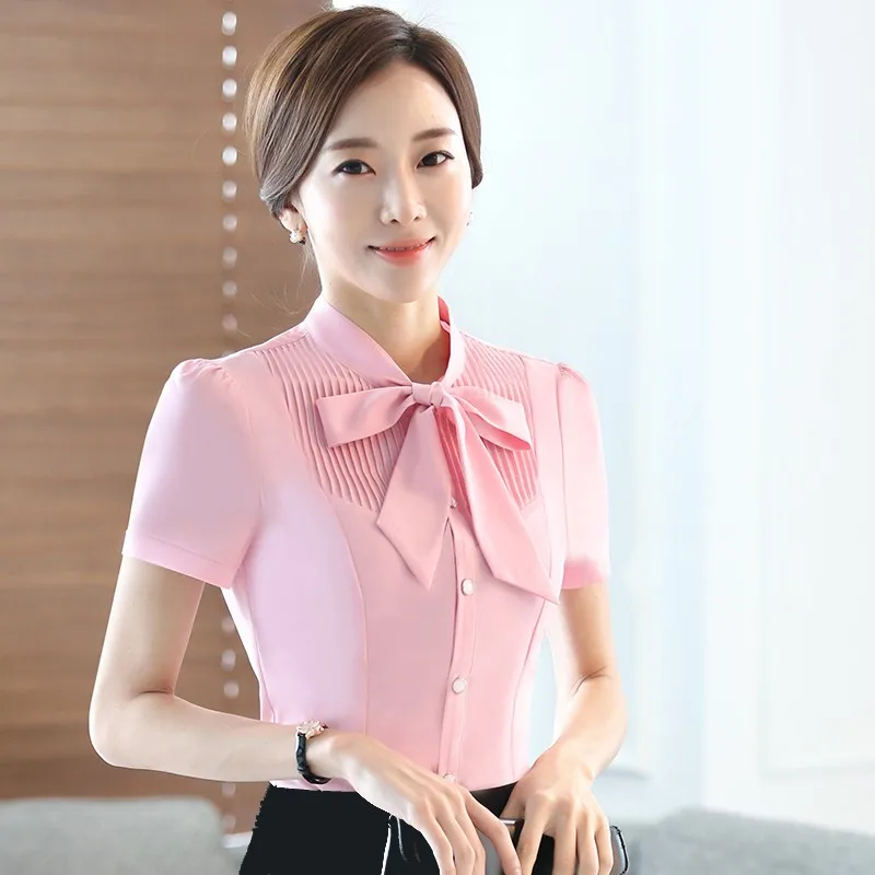 

Блузка женская шифоновая с коротким рукавом, Повседневная рубашка на завязках, топ в Корейском стиле, офисная одежда, большой размер XXXXXL, на ...