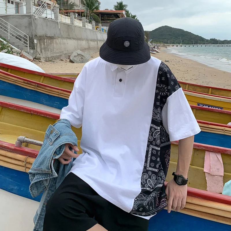 Футболка-поло мужская с коротким рукавом модная свободная футболка принтом