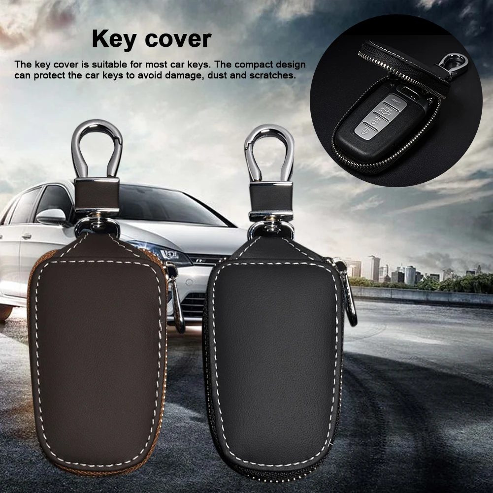 

Car Cowhide Key Case Key Protective Cover Genuine Leather Wallet Remote Control Holder