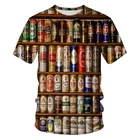Креативная Летняя мужская и женская футболка с рисунком пива, банок, напитков, с коротким рукавом, популярная мужская футболка, Уличная Повседневная рубашка