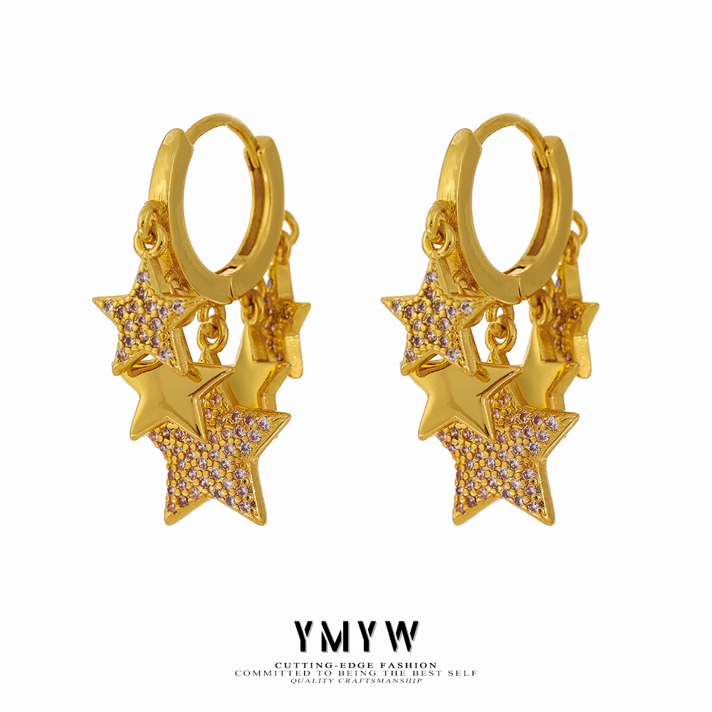 

Серьги-кольца YMYW Star, золотистые металлические Изящные серьги с фианитом, Модная медная бижутерия для женщин, вечерние, подарок 2021