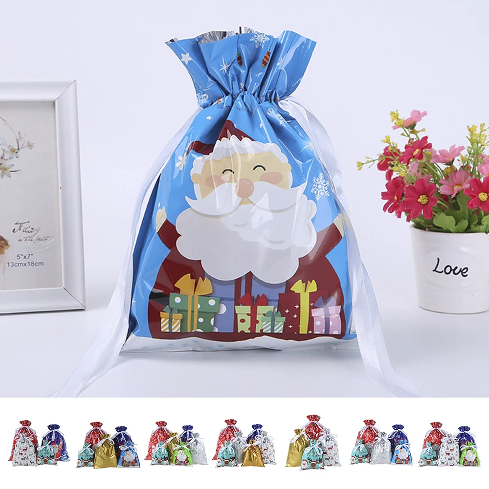 

30PCS Drawstring Merry Christmas Santa Claus Gift Bags Party Decoration Drawable Bags Large Goods Cookies Candy Packaging Bag