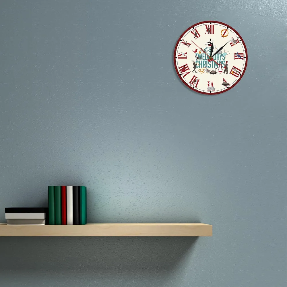 Настенные часы с римскими цифрами 12 дней на Рождество без тикания напечатанным