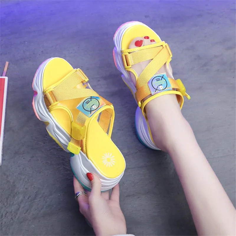 

Waterproof Platform High Heel PVC Spring and Summer New Female Outdoor Non-slip Beach Sandals Fashion Color Bottom Slippers