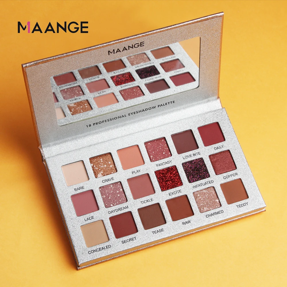 

Палетка цветных теней MAANGE 9/12/16/18 цветов, художественные матовые блестящие тени для век, пудровая подводка для глаз, матовый блестящий космет...