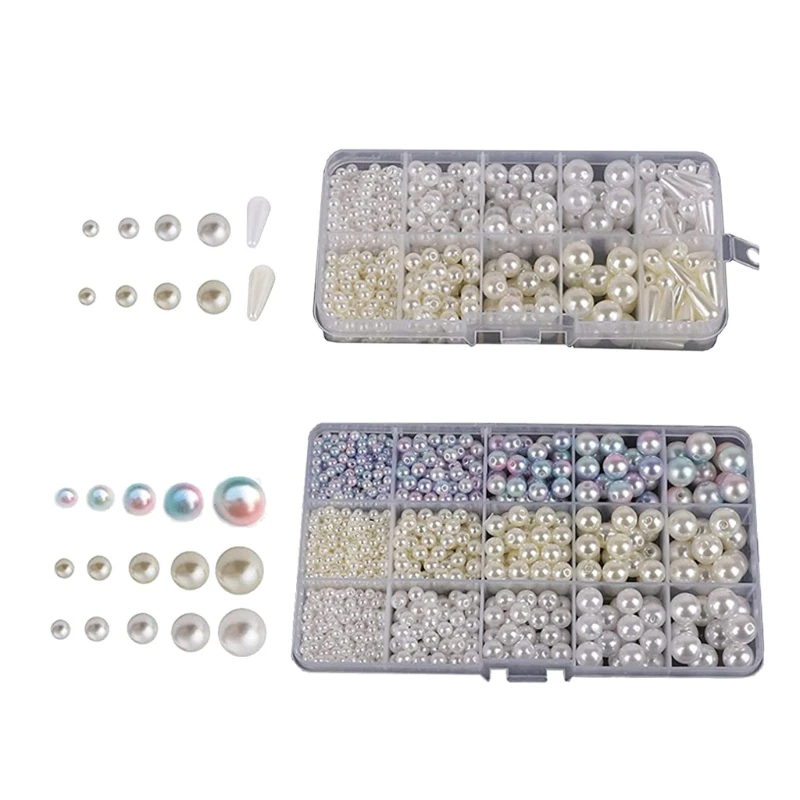 

1 Box Mixed Imitation Pearls Beads with Holes White Ivory ABS Plastic Loose Teardrop Spacer Beads Kit Jewelry Making