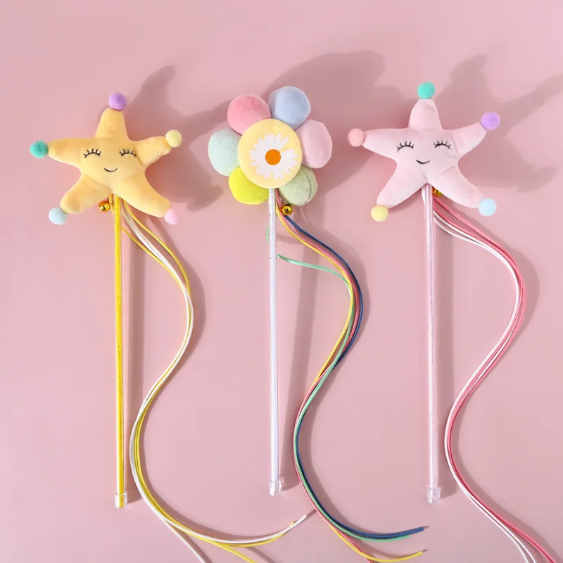 

Color Streamer Interactive Pet Plush Starfish Sun Flower Vocal Tassel Bell Fairy Handmade Cat Funny Cat Interactive Toy