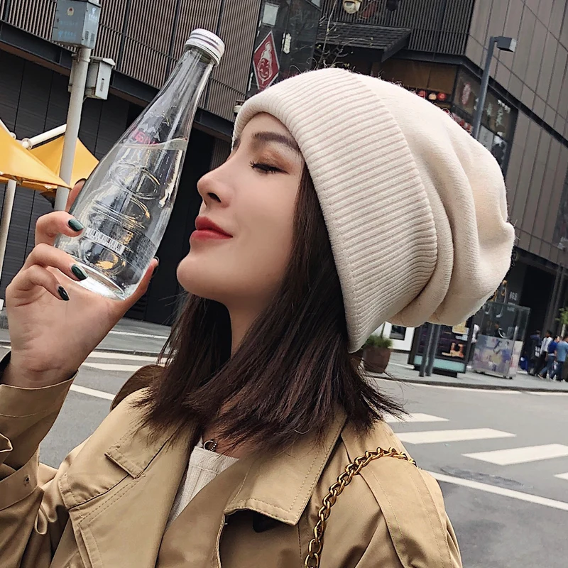 

шапка 2021 Winter Wool Beanie Oversize Hat For Women Autumn Rall-Match Korean Fashion Hat Large Size Big Head Loose Knitted Hat