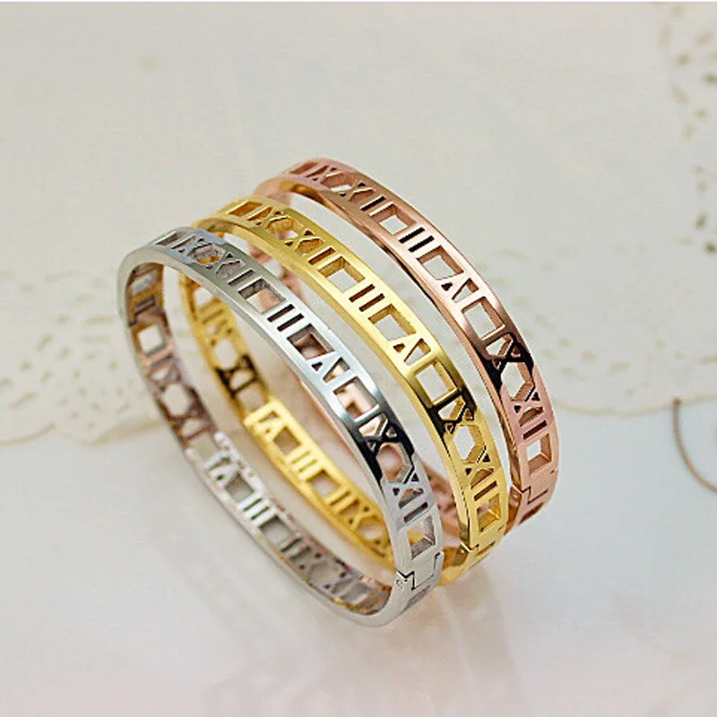 Классический Модный полый римский браслет цифры Титановый стальной ювелирные