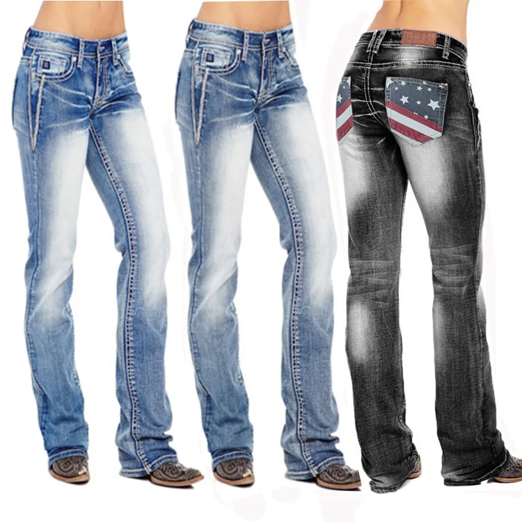 

Vintage Denim Ladies Pants Full Length Trousers Women's Jeans Slim Slimming Embroidered Patch Plus Size Women's Trousers