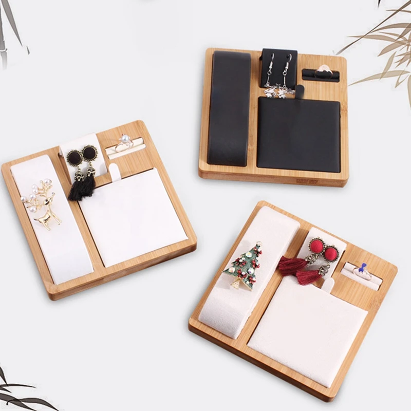 2PCS Bamboo And Wood Creative Jewelry Display Set Stand Window Counter Decoration Black & White | Дом и сад