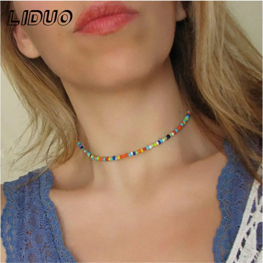 LIDUO девушка Каури чокер ожерелье из ярких бусин для женщин Мода богемный бохо шик