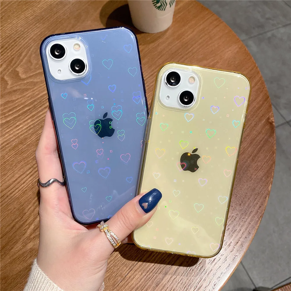 

moskado TPU Color Love Laser Phone Case for iPhone 11 Pro Max 12 13 Mini X XS Max XR 7 8 Plus Mobile Phone Protective Soft Cover