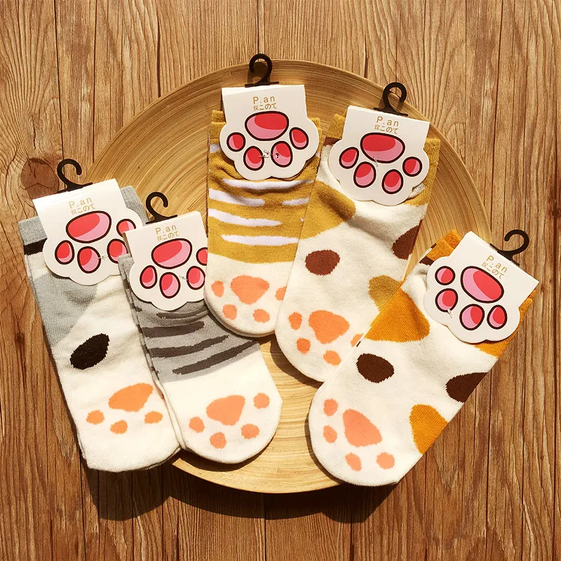 

Носки женские хлопковые с принтом «кошачья лапа», 5 пар