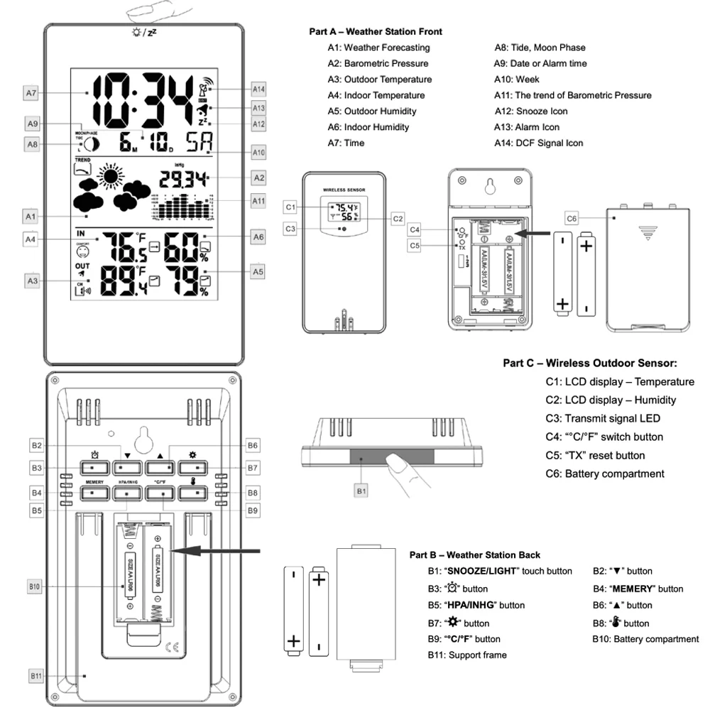 Метеостанция BURO H127G серебристый/черный (радиус действия датчиков 80 м; будил