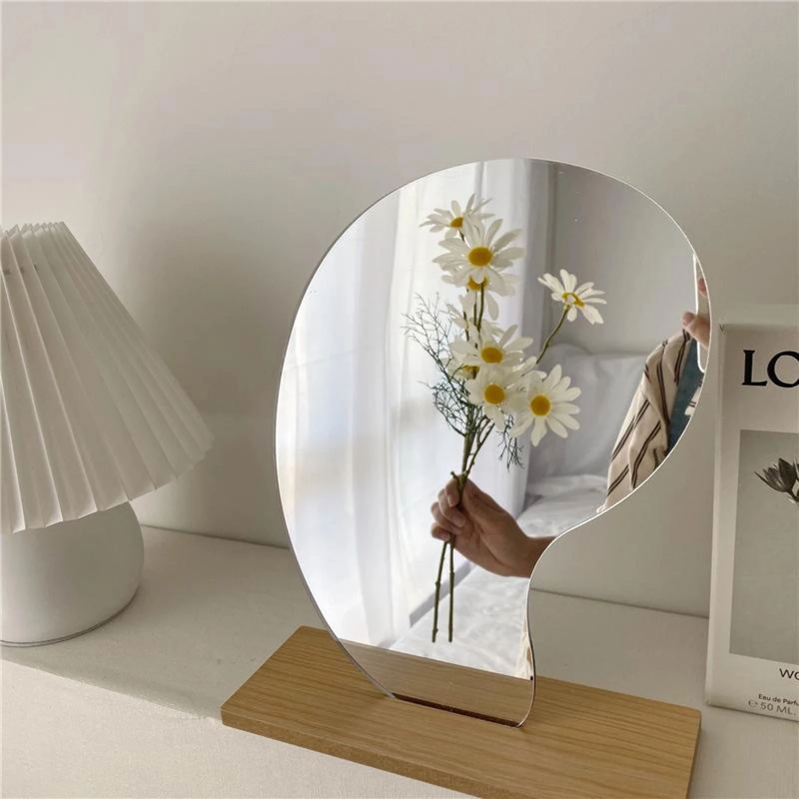 

Irregular Cosmetic Make Up Mirror W/ Wooden Base for Women Decorative Gift