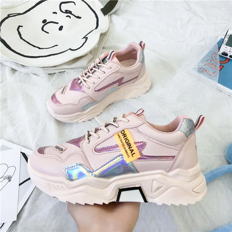 Женские кроссовки на массивной подошве розовые для тенниса повседневная обувь