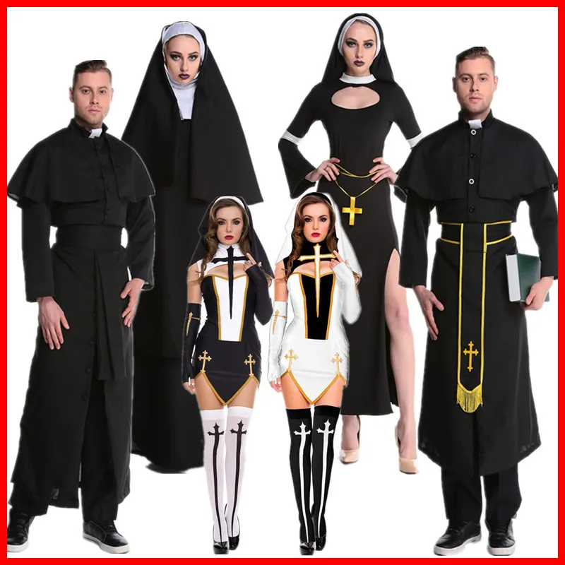

Jesus Christ Male Religious Ladies Missionary Priest Dress Maria Priest Cross Nun Clothing Medieval Costume Cosplay