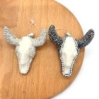 1pc fashion natural stone acrylic with rhinestone pendants cow head bull skull shape diy for making necklace 50x55mm size
