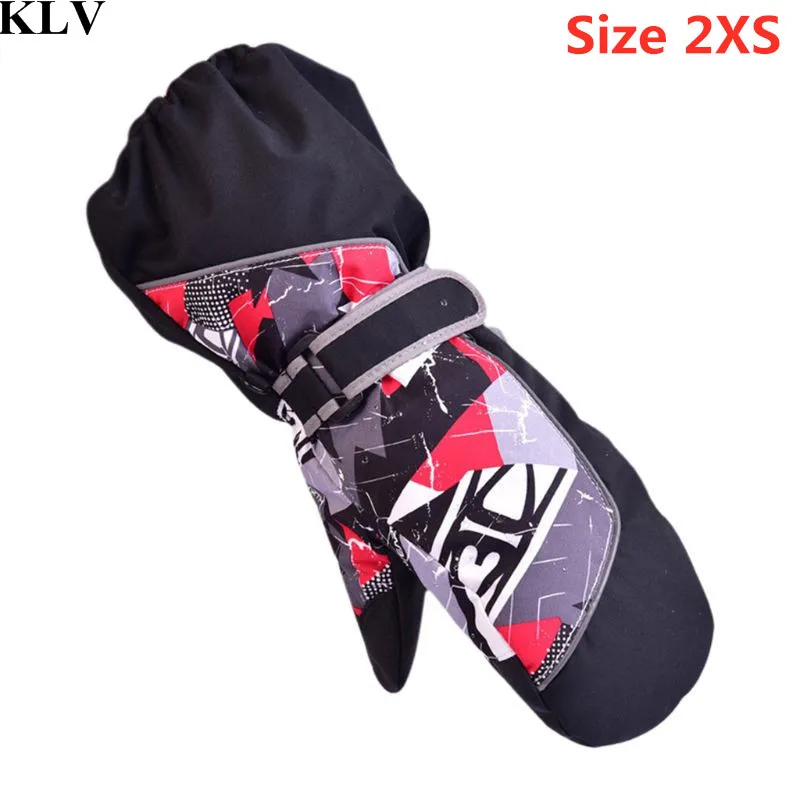 Black 2XS Детские перчатки, водонепроницаемые лыжные варежки, уличные утепленные на подкладке длинные манжеты, Нескользящие регулируемые Зимние теплые детские варежки, От 3 до 12 лет - Цвет: Black 2XS
