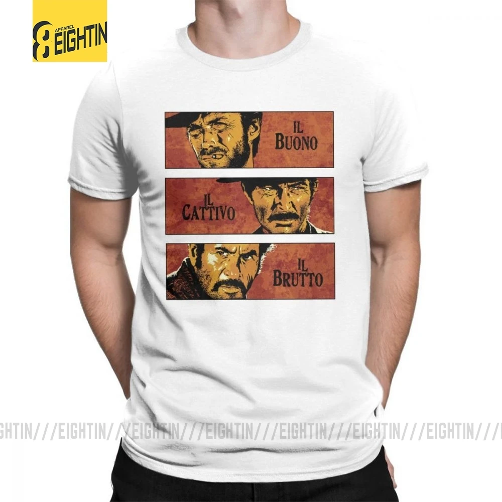 The Good The Bad And The Ugly Clint Eastwood, футболка с коротким рукавом размера плюс, футболка из хлопка с круглым воротником, мужские топы, футболки - Цвет: Белый